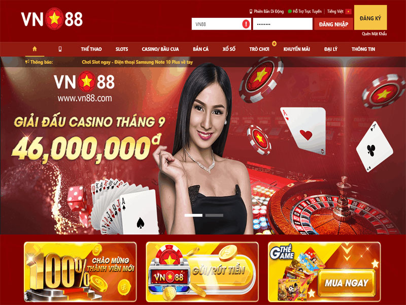 Top nhà cái trực tiếp casino live - VN88 uy tín